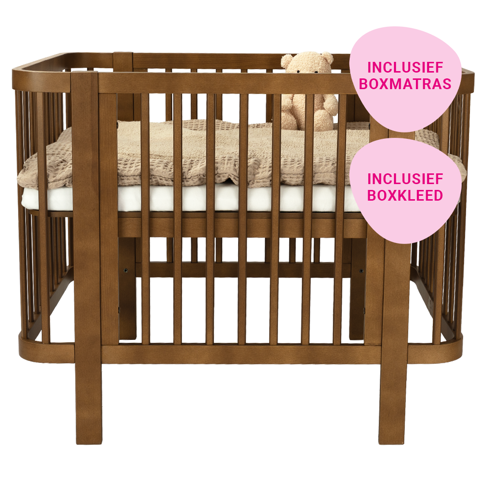 Set | Box Novi Mia 80x100cm Walnut Incl. Boxmatras en Boxkleed