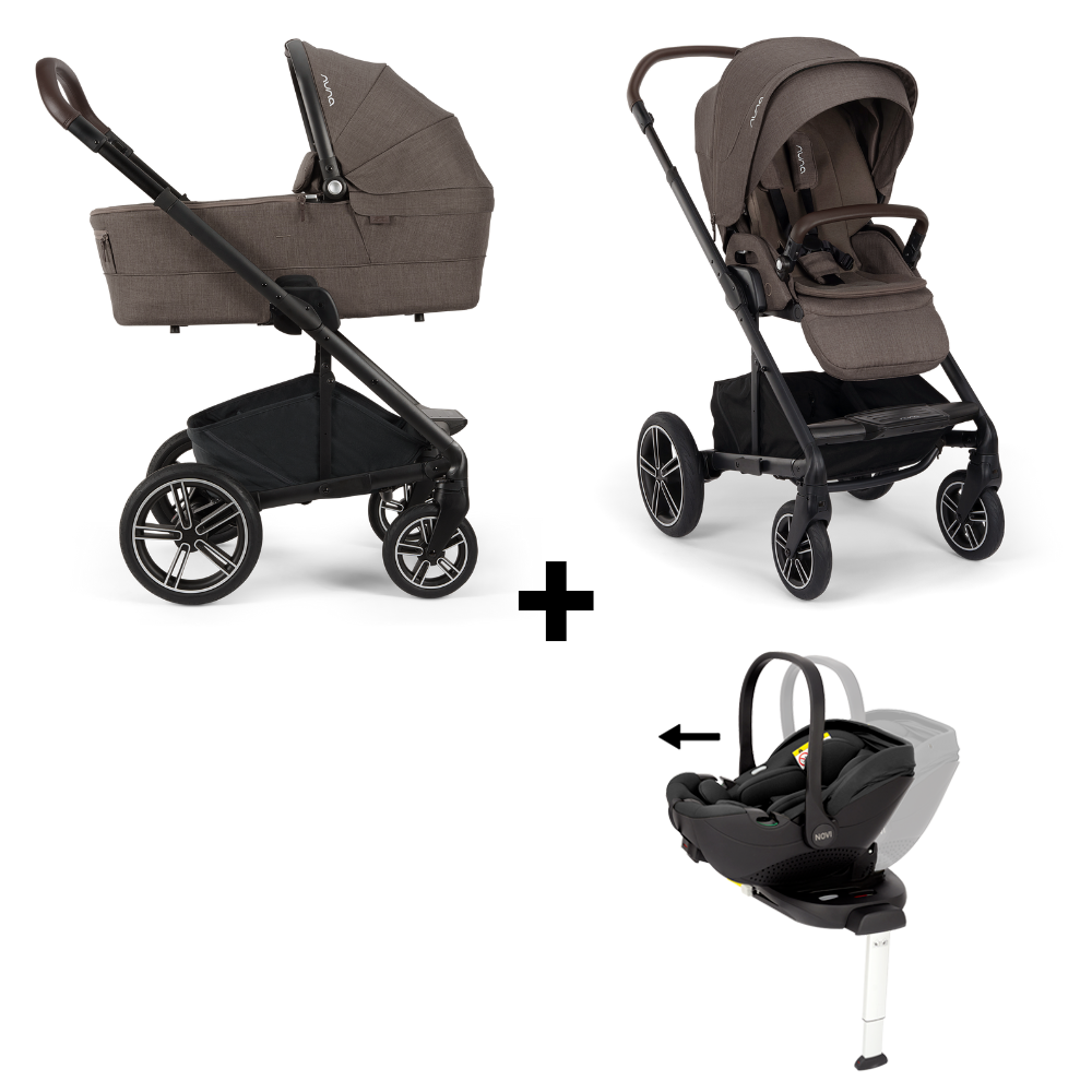 Kinderwagen Nuna MIXX Next V2 Chestnut + Autostoel Joy Glide 360° All Black & Base
