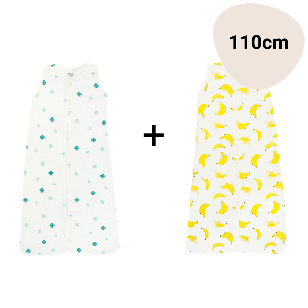 Set | 2x Slaapzak Little Boo Hydrofiel - Cozy Clover Teal + Go Bananas Yellow 110cm