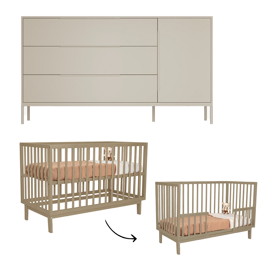 Babykamer Belmond XL + Lauren Sand (Meegroei Ledikant + Commode)