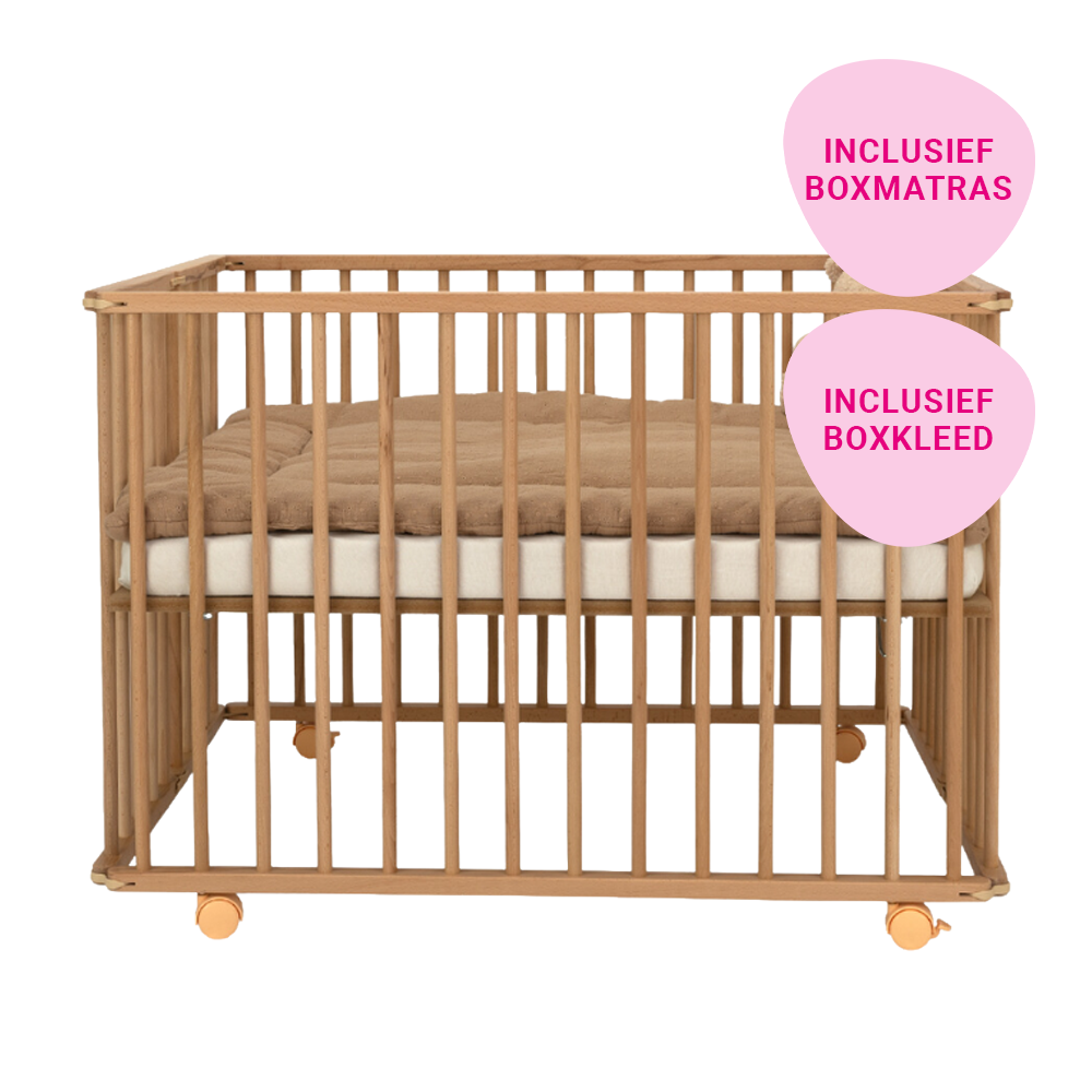 Set | Box Inklapbaar Colorfull Home Hugo Basic Beuken Natural Incl. Boxmatras en Boxkleed