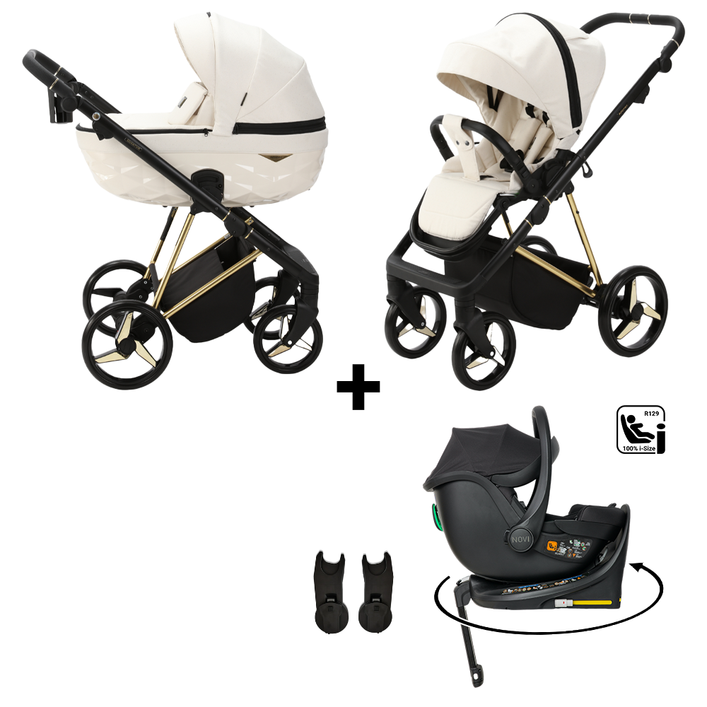 Kinderwagen Adamex Quantum Beige Star + Autostoel Jacky Pro 360° V2 & Base & Adapterset