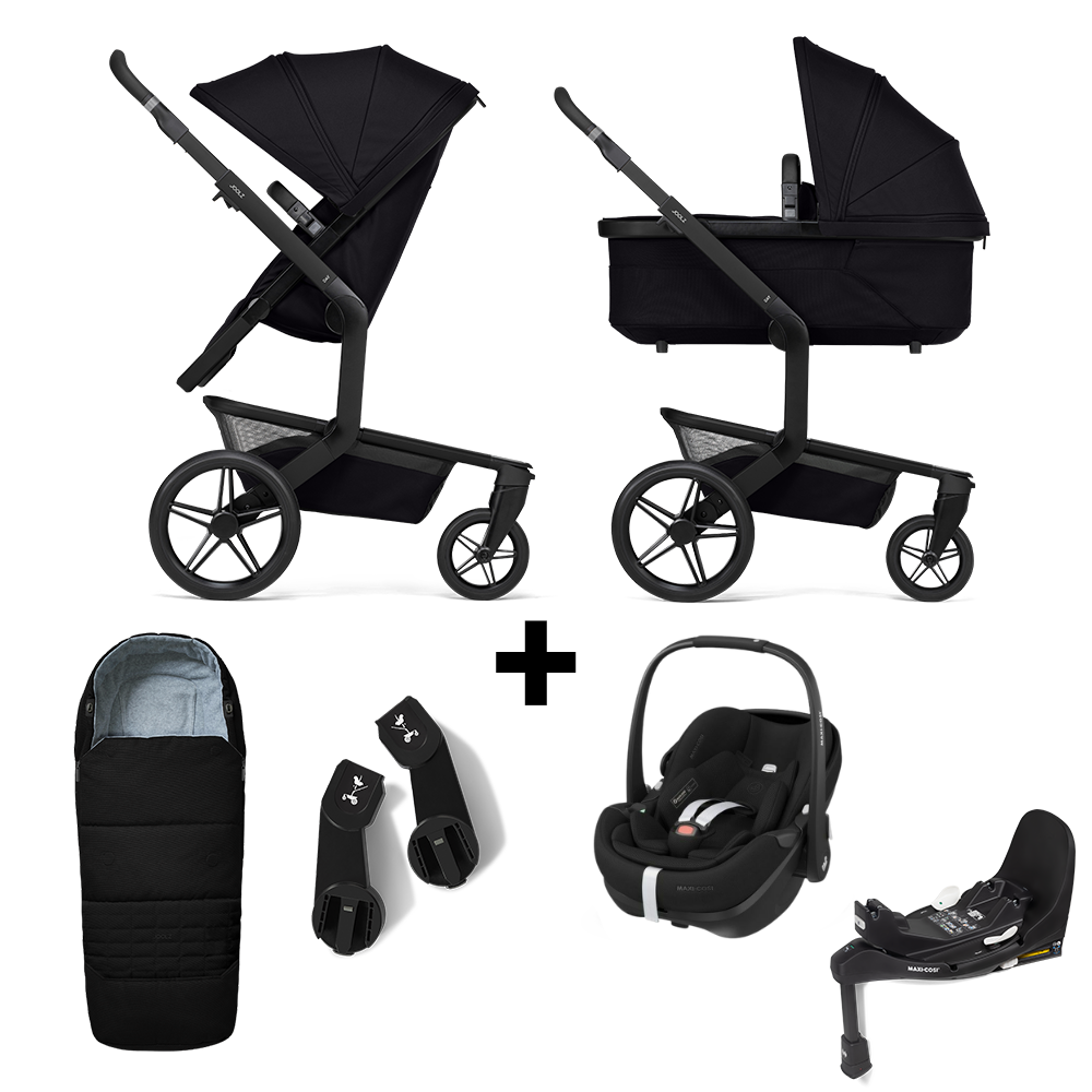 Kinderwagen Joolz Day5 Space Black + Autostoel Pebble Pro2, Slide Tech Base & Accessoires