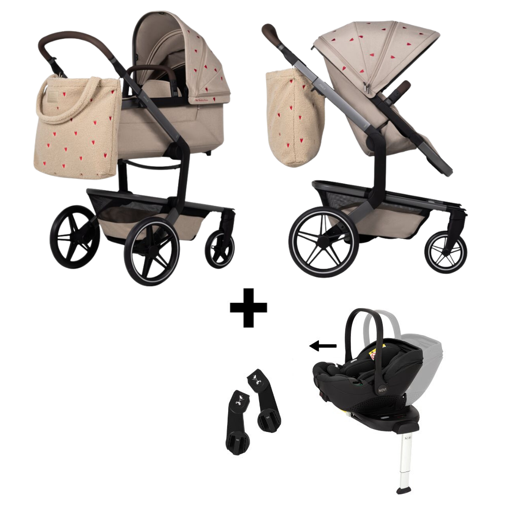 Kinderwagen Joolz x Studio Noos Day5 Sandy Taupe incl. Zonnekap & Tas + Autostoel Joy Pro Glide 360°, Base & Adapterset