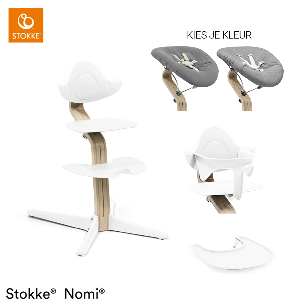 Set Compleet | Kinderstoel Stokke® Nomi White/Natural incl. Newbornset en Eetblad + Babyset