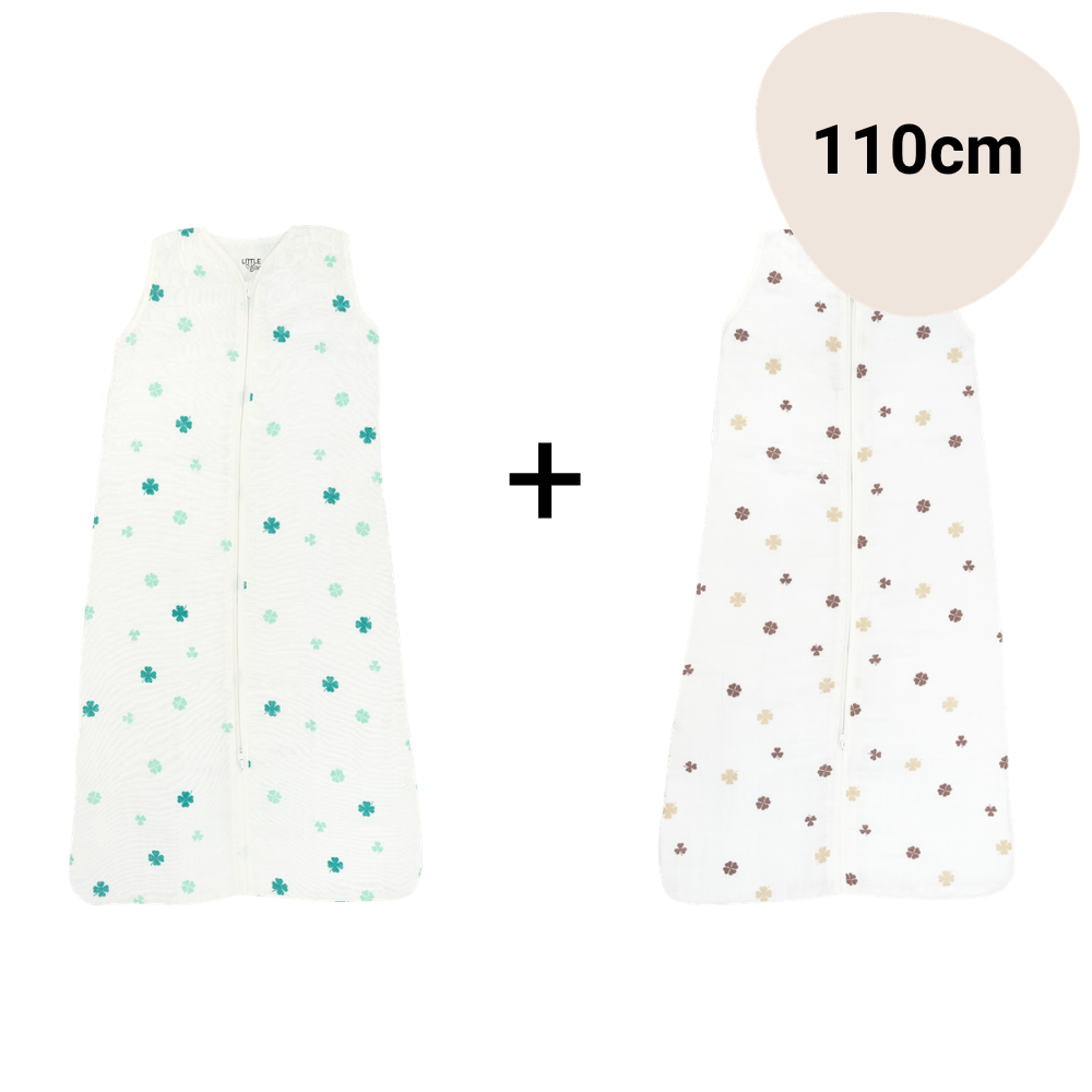 Set | 2x Slaapzak Little Boo Hydrofiel - Cozy Clover Teal + Cozy Clover Brown 110cm