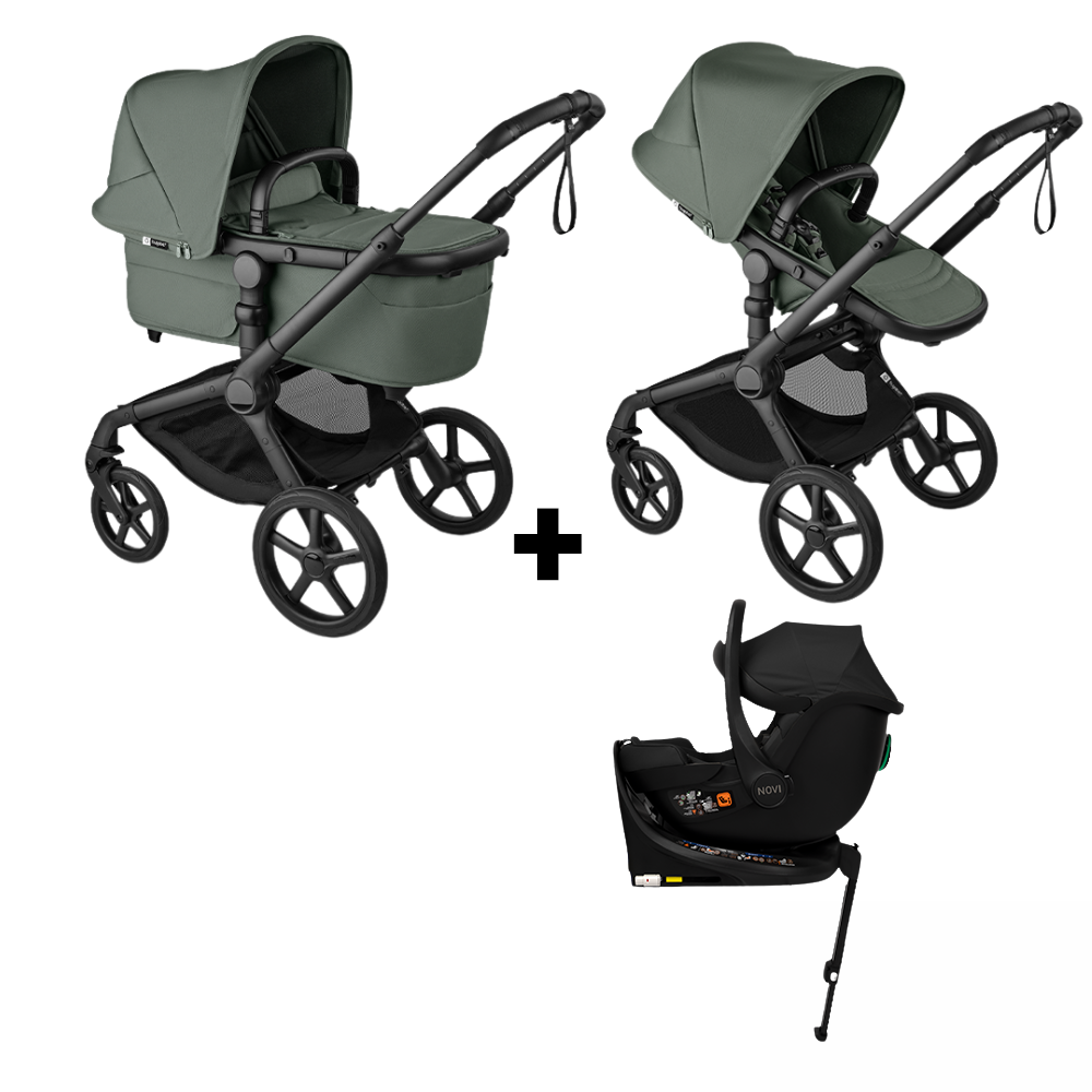Kinderwagen Bugaboo Fox5 Renew Compleet Black/Forest Green met Autostoel Jacky Pro 360° V2 & Base