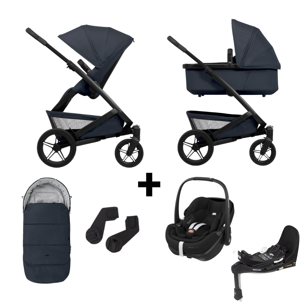Kinderwagen Joolz Geo5 Dark Navy Blue + Autostoel Pebble Pro2, Slide Tech Base & Accessoires