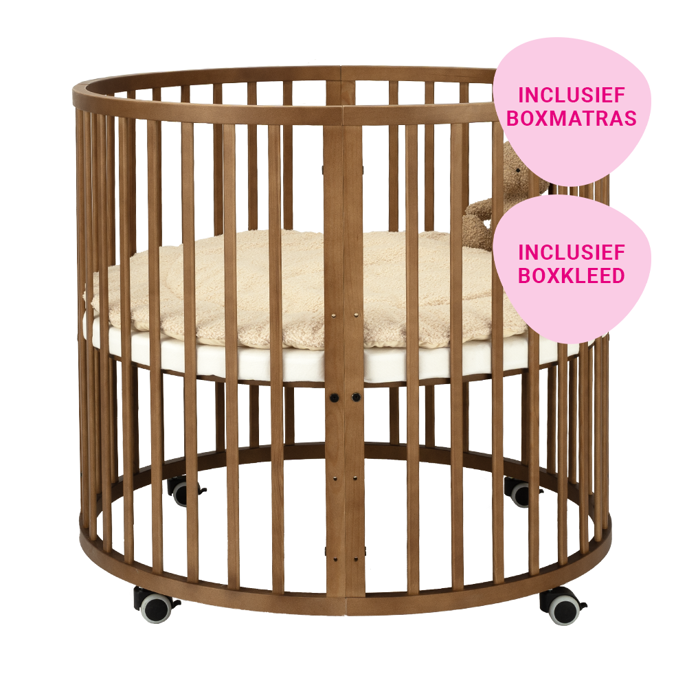 Set | Box Novi Mila Rond Walnut Incl. Boxmatras en Boxkleed