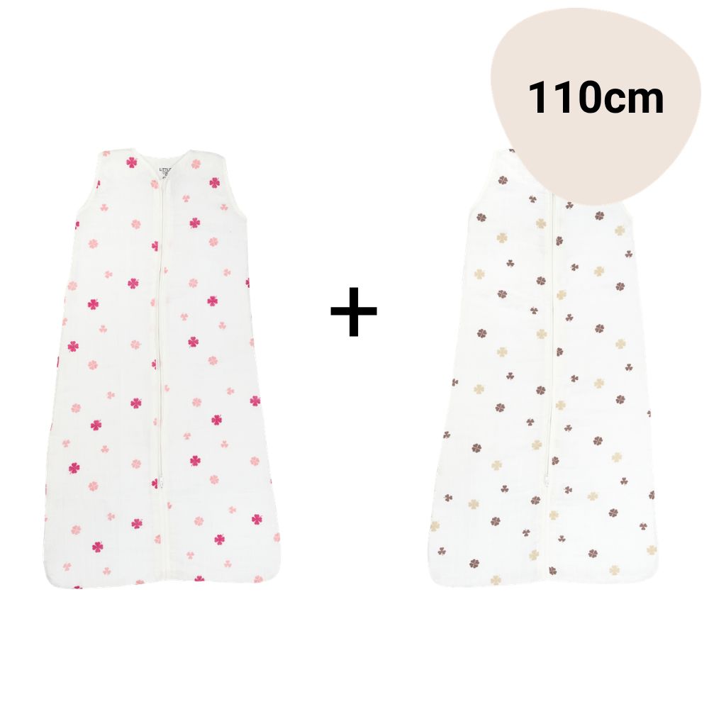 Set | 2x Slaapzak Little Boo Hydrofiel - Cozy Clover Pink + Cozy Clover Brown 110cm