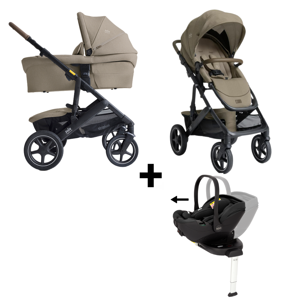 Kinderwagen Joie Signature Vinca Sandstone V2 met Autostoel Joy Glide 360° All Black & Base