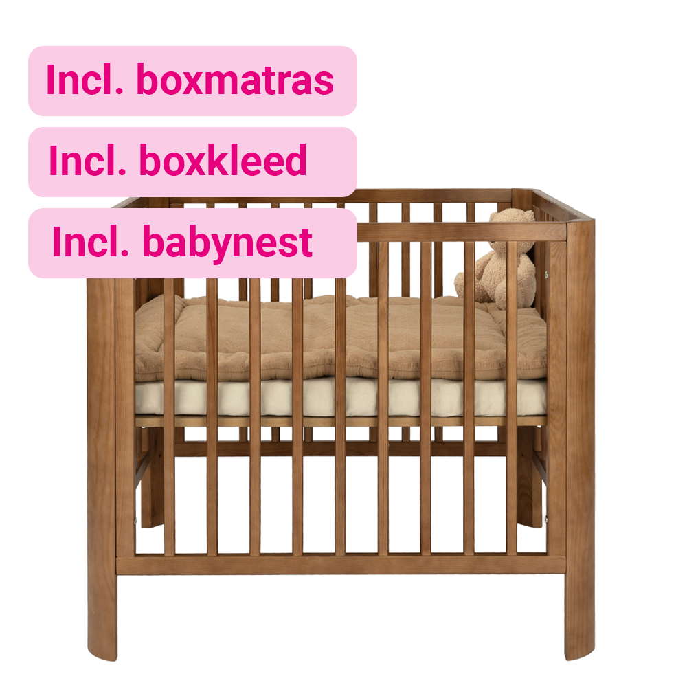 Set | Box Novi Isabel Walnut Incl. Boxmatras, Boxkleed en Babynest