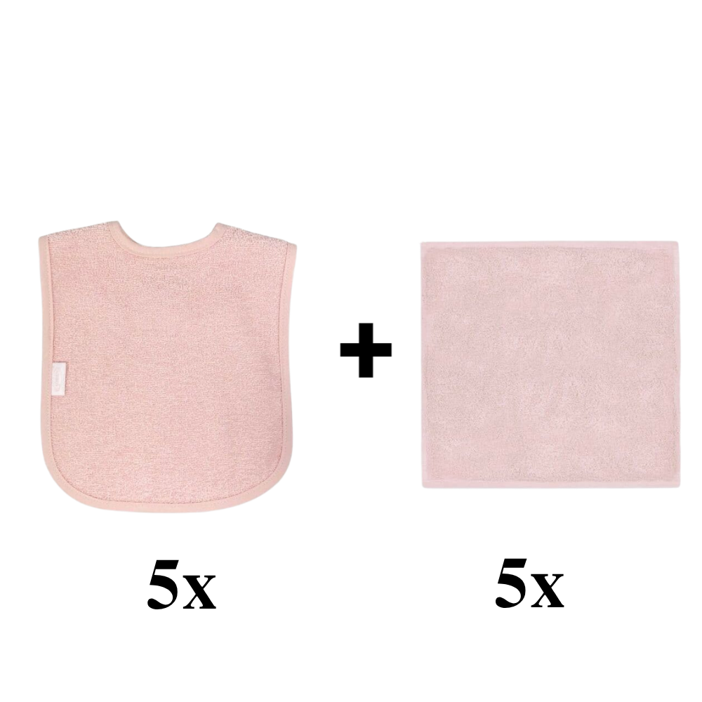 Set | 5x Slabber en 5x Spuugdoek Funnies Uni Blush