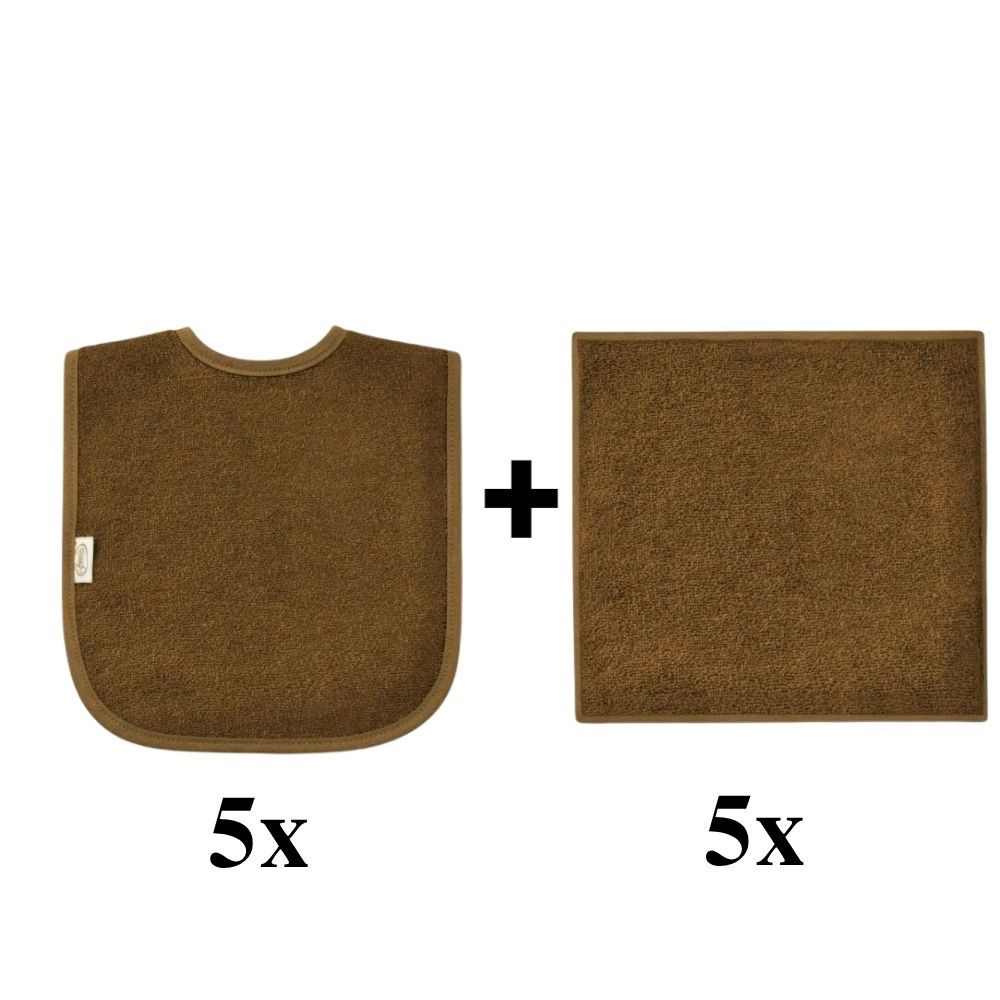 Set | 5x Slabber en 5x Spuugdoek Funnies Uni Brown Clay