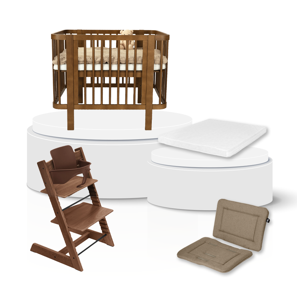 Box Novi Mia Walnut Total Package Deal incl. Boxaccessoires, Kinderstoel, Babyset & Stoelverkleiner