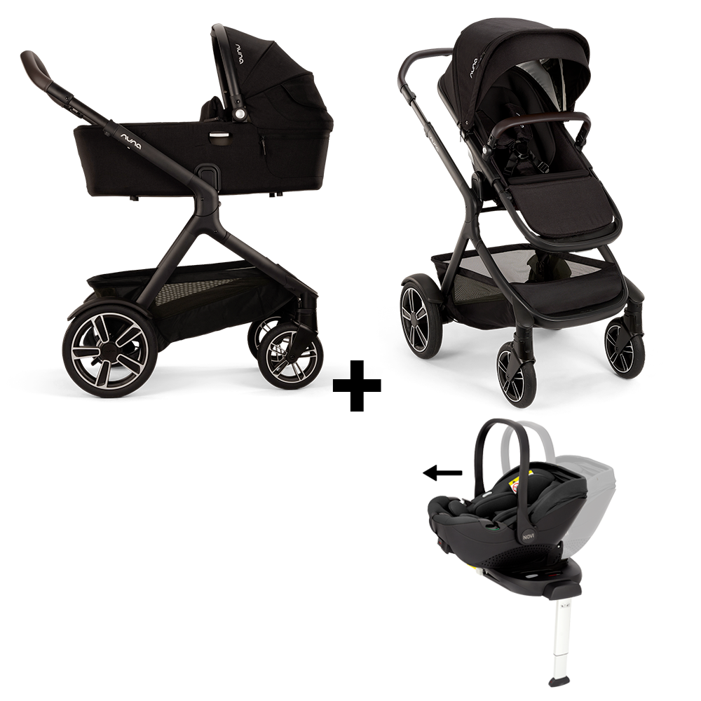 Kinderwagen Nuna DEMI Next Caviar V2 incl. meerijdplankje + Autostoel Novi Joy Glide 360° & Base