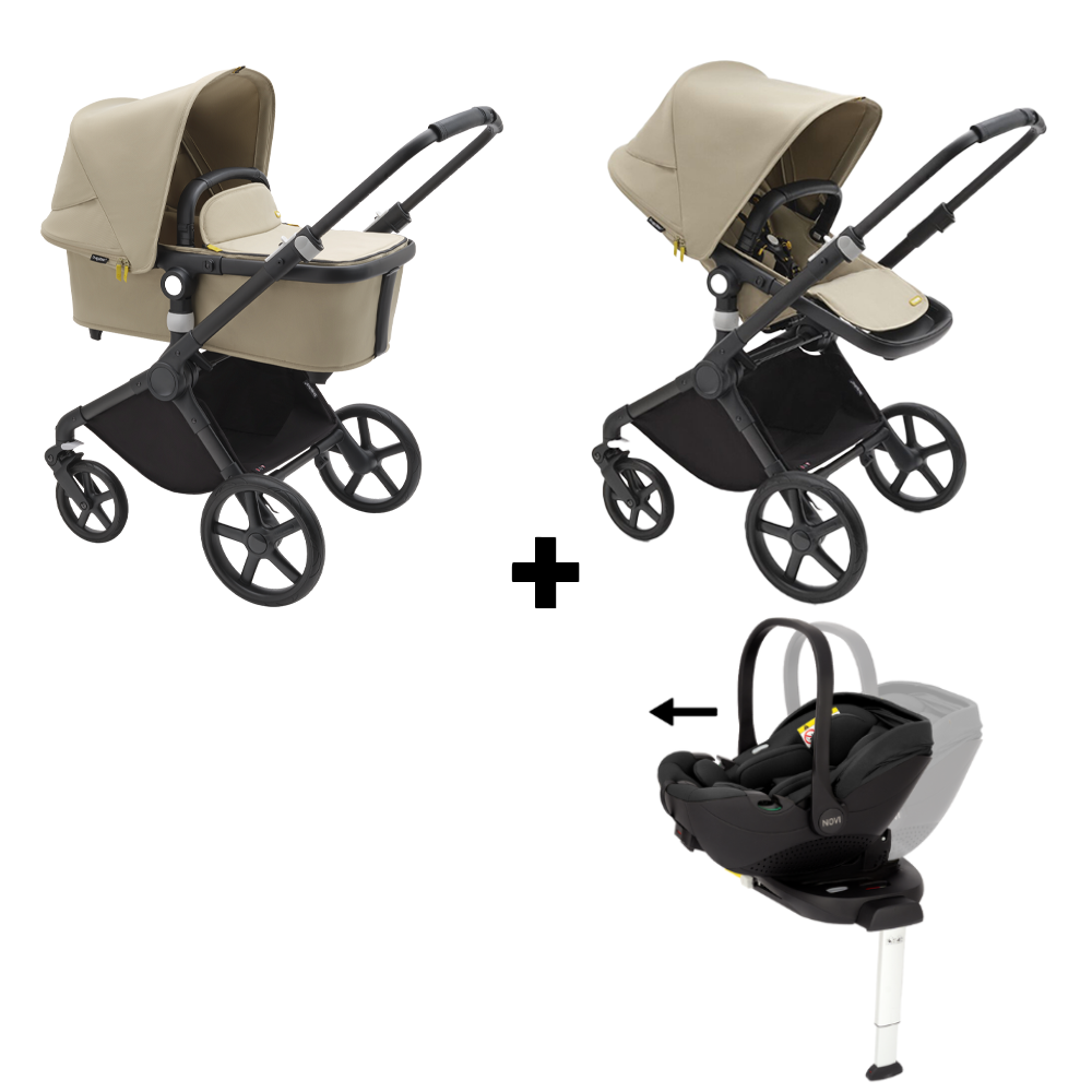Kinderwagen Bugaboo Fox Cub Compleet Black/Desert Beige met Autostoel Joy Pro Glide 360° & Base