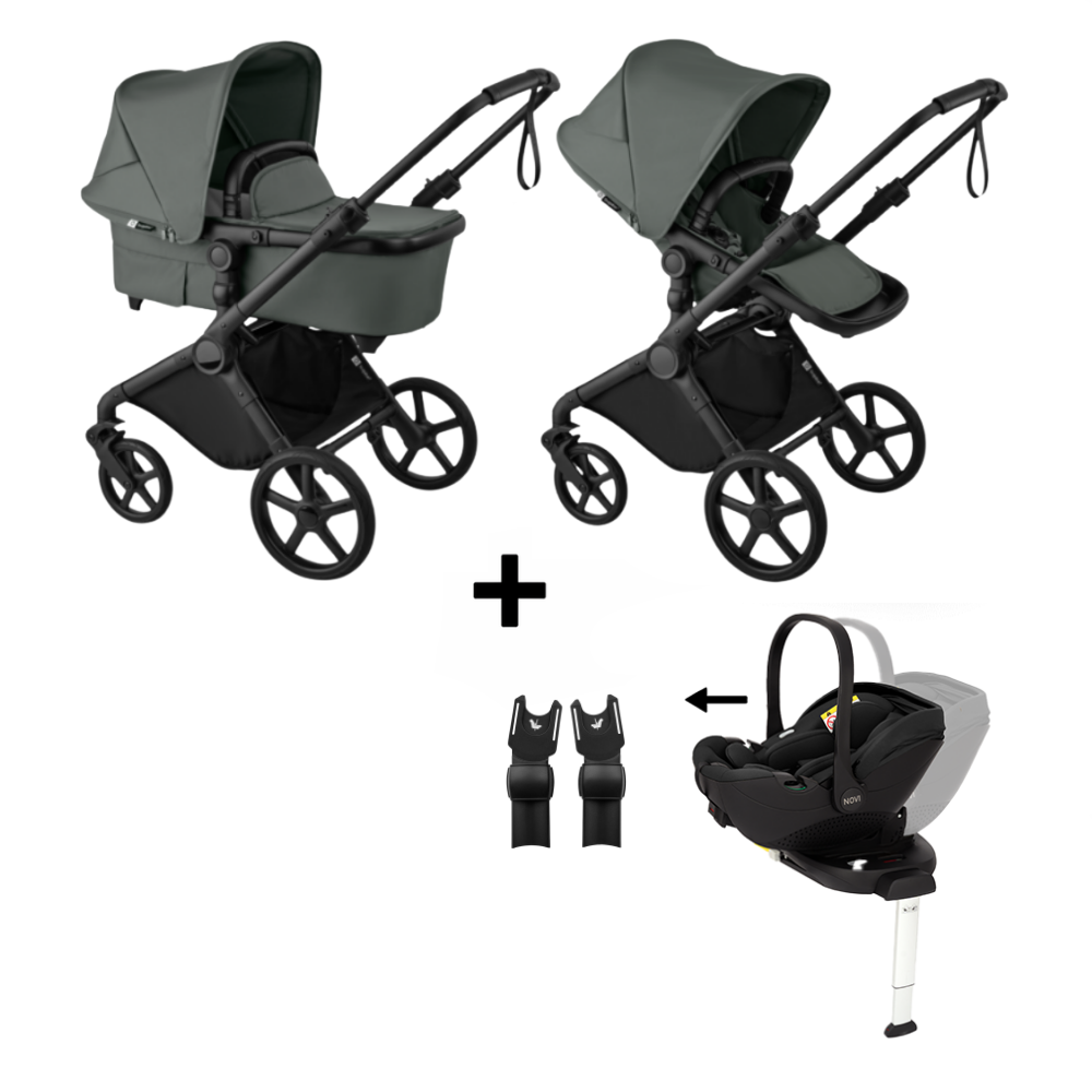 Kinderwagen Bugaboo Cub Black/Forest Green met Autostoel Joy Pro Glide 360°, Base & Adapterset