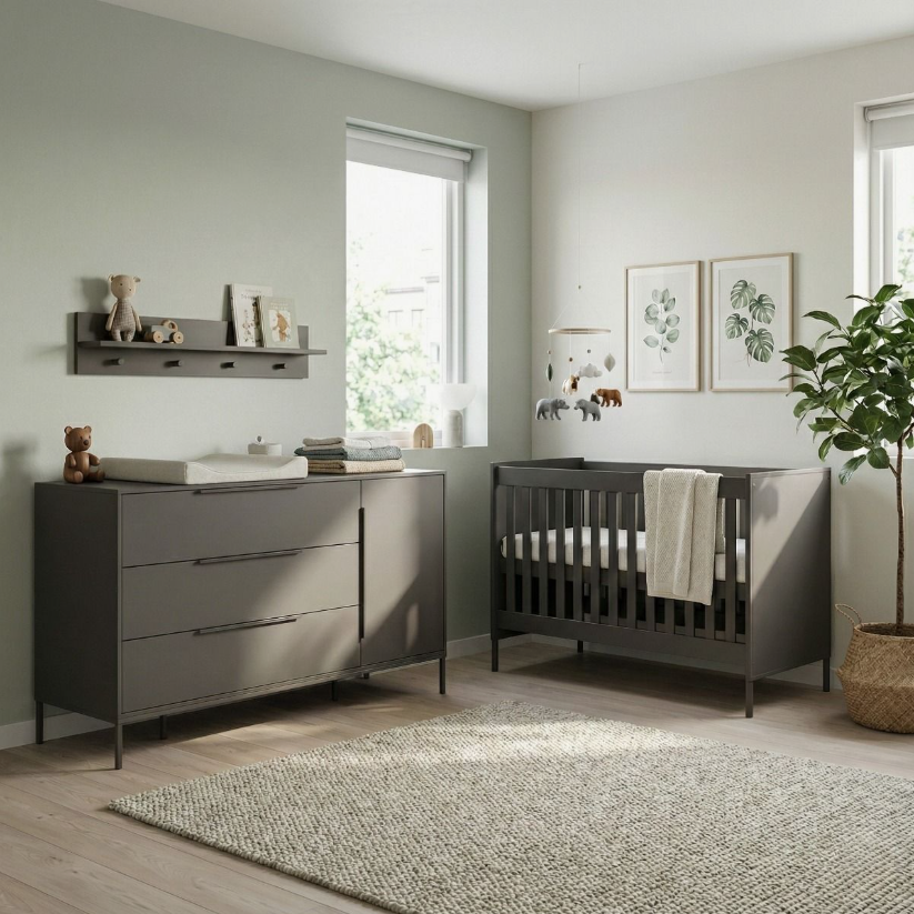 Babykamer Lissabon Chocolate met XL Commode (Ledikant + Commode)
