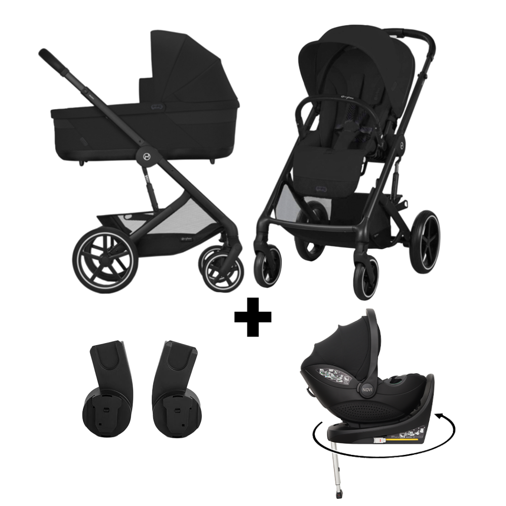 Kinderwagen Cybex Balios S Lux Moon Black/Black + Autostoel Joy Glide 360° All Black & Base