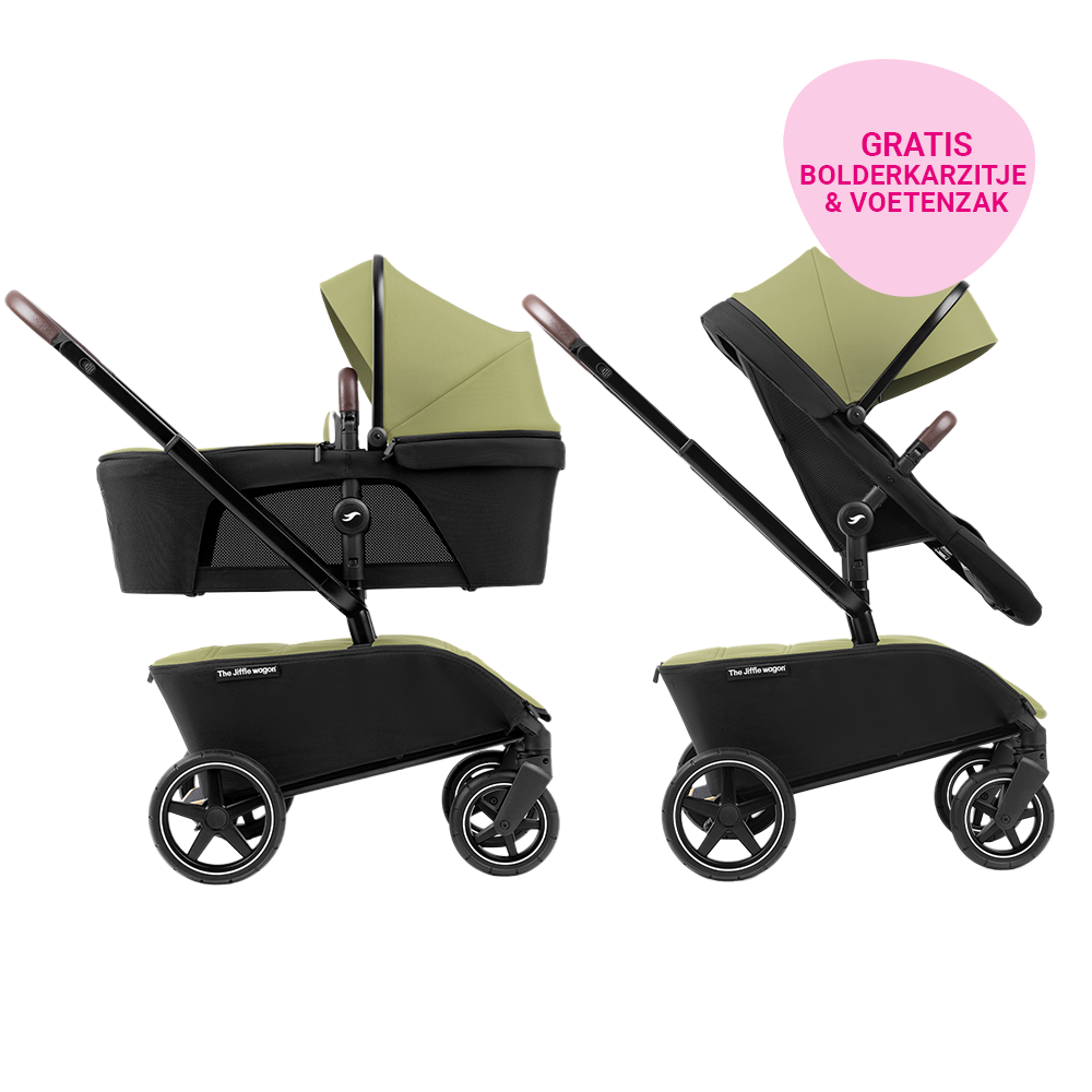Kinderwagen The Jiffle Wagon Green + GRATIS Bolderkarzitje & Voetenzak