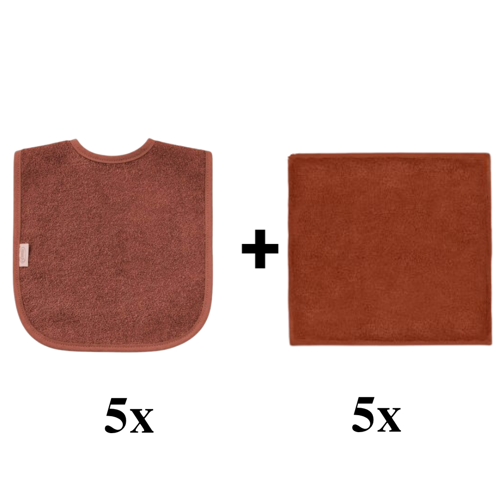 Set | 5x Slabber en 5x Spuugdoek Funnies Uni Copper