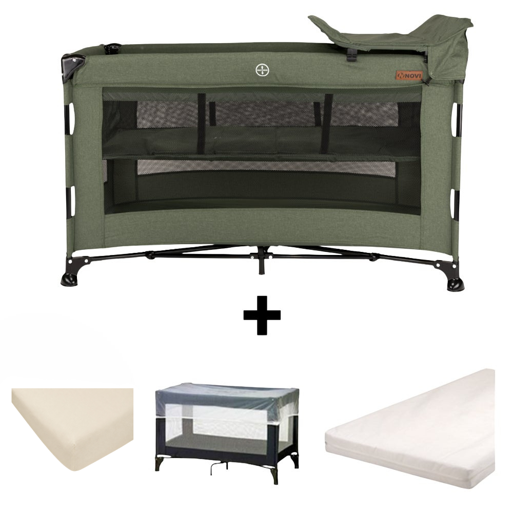 Set | Campingbed Novi Nora Luxe Green/Black + Accessoires