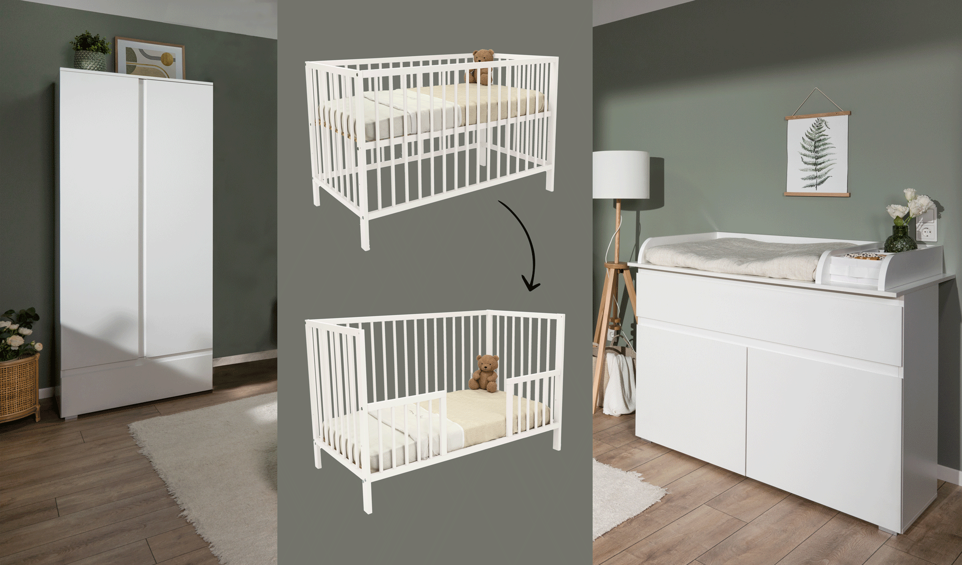 Babykamer Finori Image Wit 2-Deurskast (Meegroei Ledikant Luca V2 Pure White + Commode)