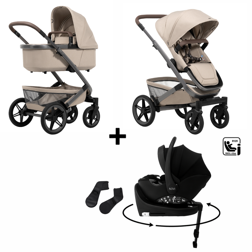 Kinderwagen Joolz Geo5 Sandy Taupe met Autostoel Novi Jacky Pro 360 V2 & Base en Adapterset