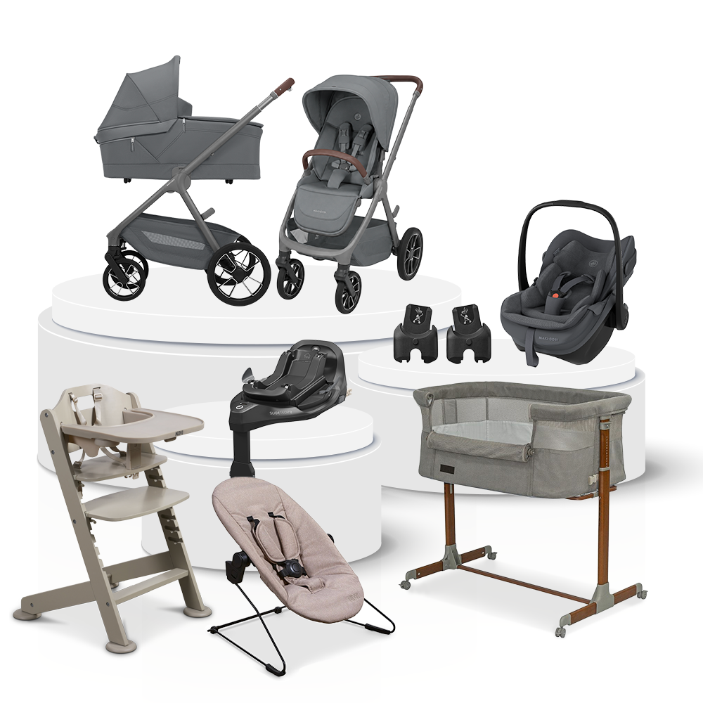 Kinderwagen Maxi-Cosi Oxford Plus V2 Ultimate Bundel Moon Graphite incl. Autostoel, Base, Adapterset, Kinderstoel & Co-sleeper