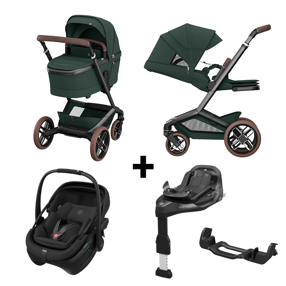 Kinderwagen Maxi-Cosi Fame Twillic Green met Autostoel Coral Pro Slide + GRATIS Familyfix Base Pro Slide