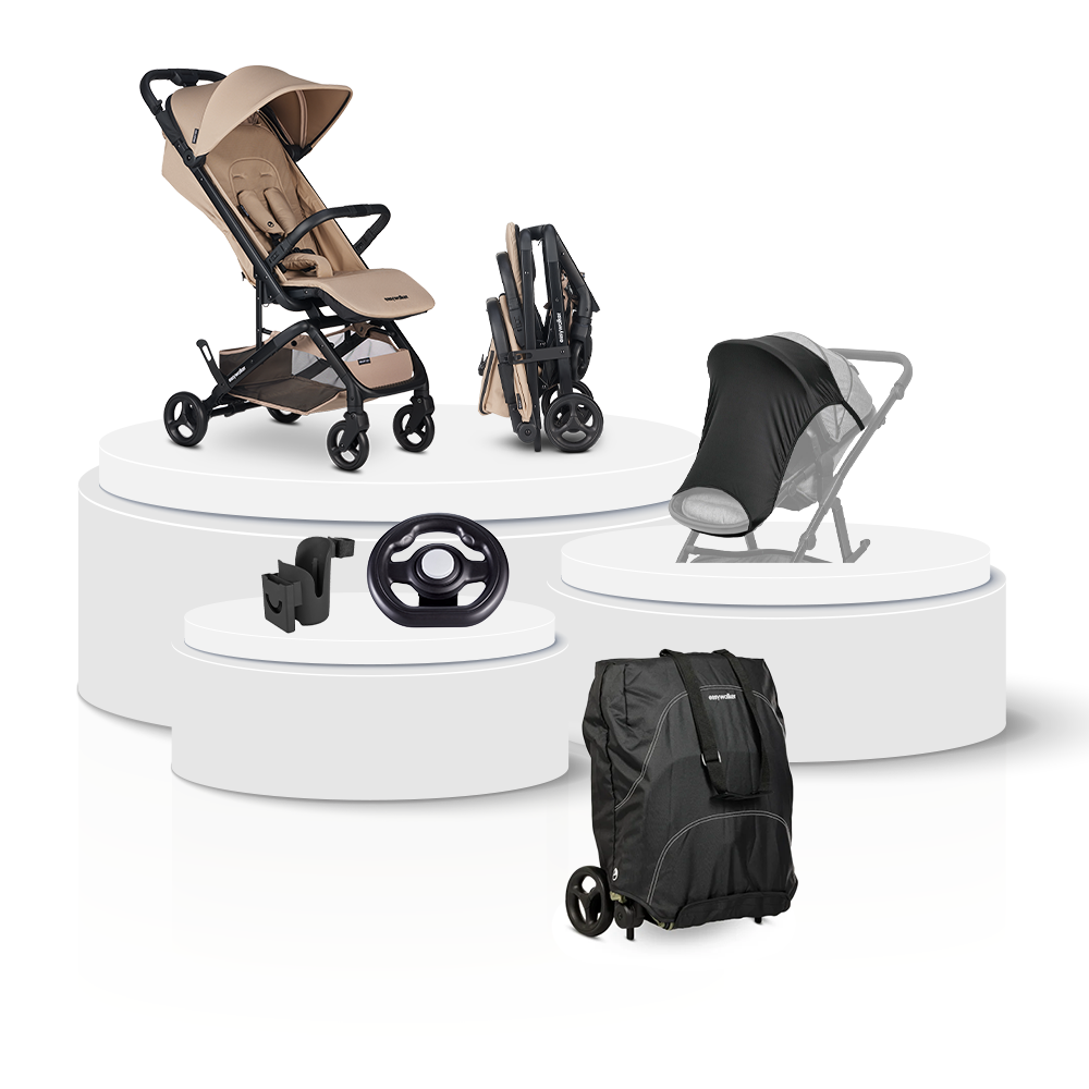 Buggy Easywalker Miley Go Sand Taupe Total Package Deal incl. Transporttas, Cupholder, Stuurtje & Zonnescherm
