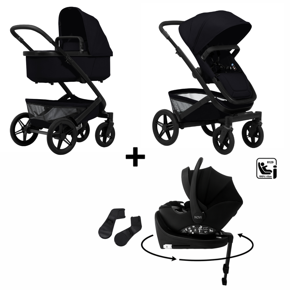 Kinderwagen Joolz Geo5 Space Black met Autostoel Novi Jacky Pro 360 V2 & Base en Adapterset
