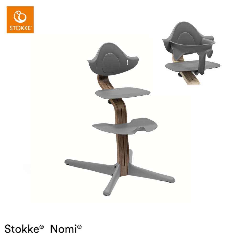 Kinderstoel Stokke® Nomi Grey/Walnut met Babyset