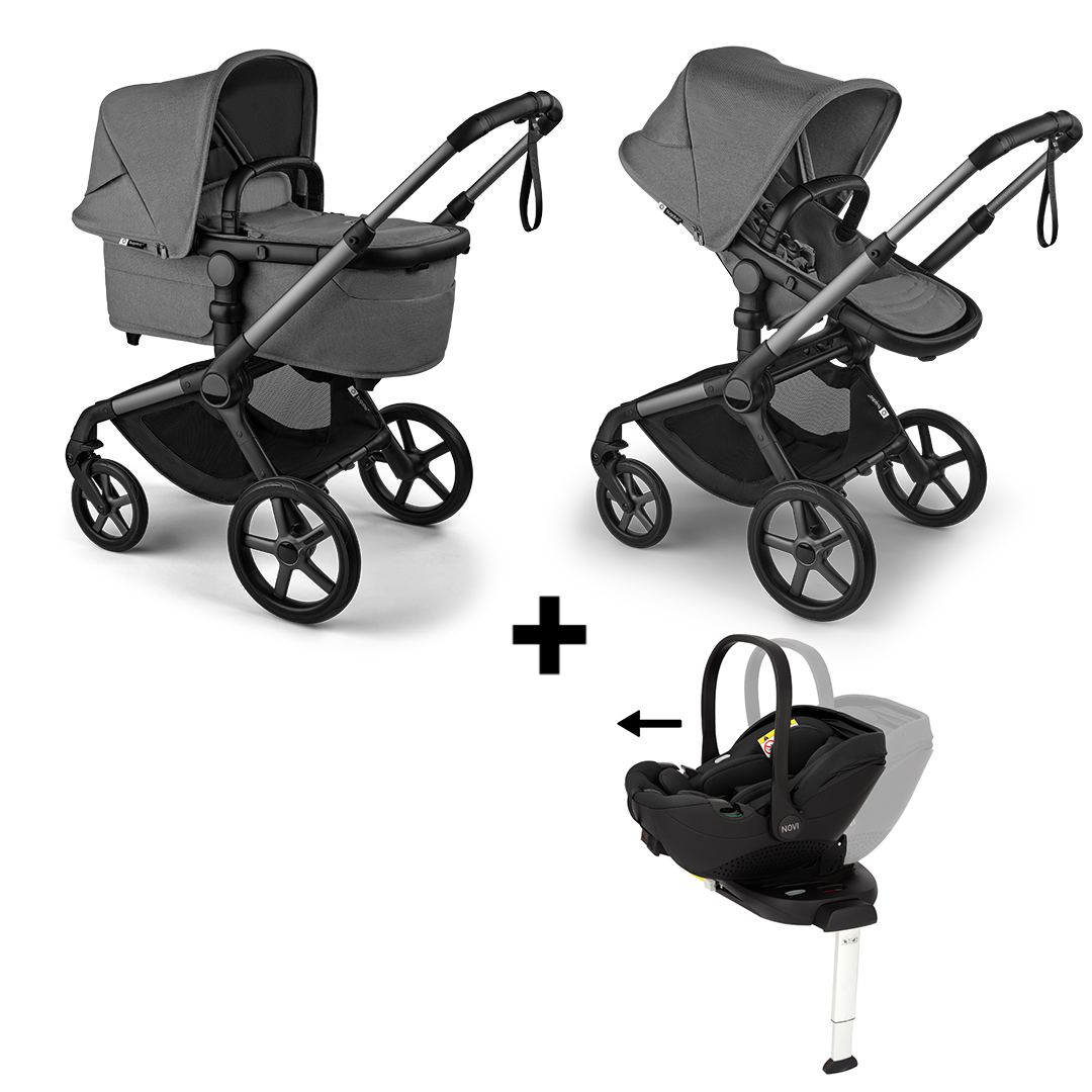 Kinderwagen Bugaboo Fox5 Renew Compleet Black/Moon Grey met Autostoel Joy Glide 360° & Base
