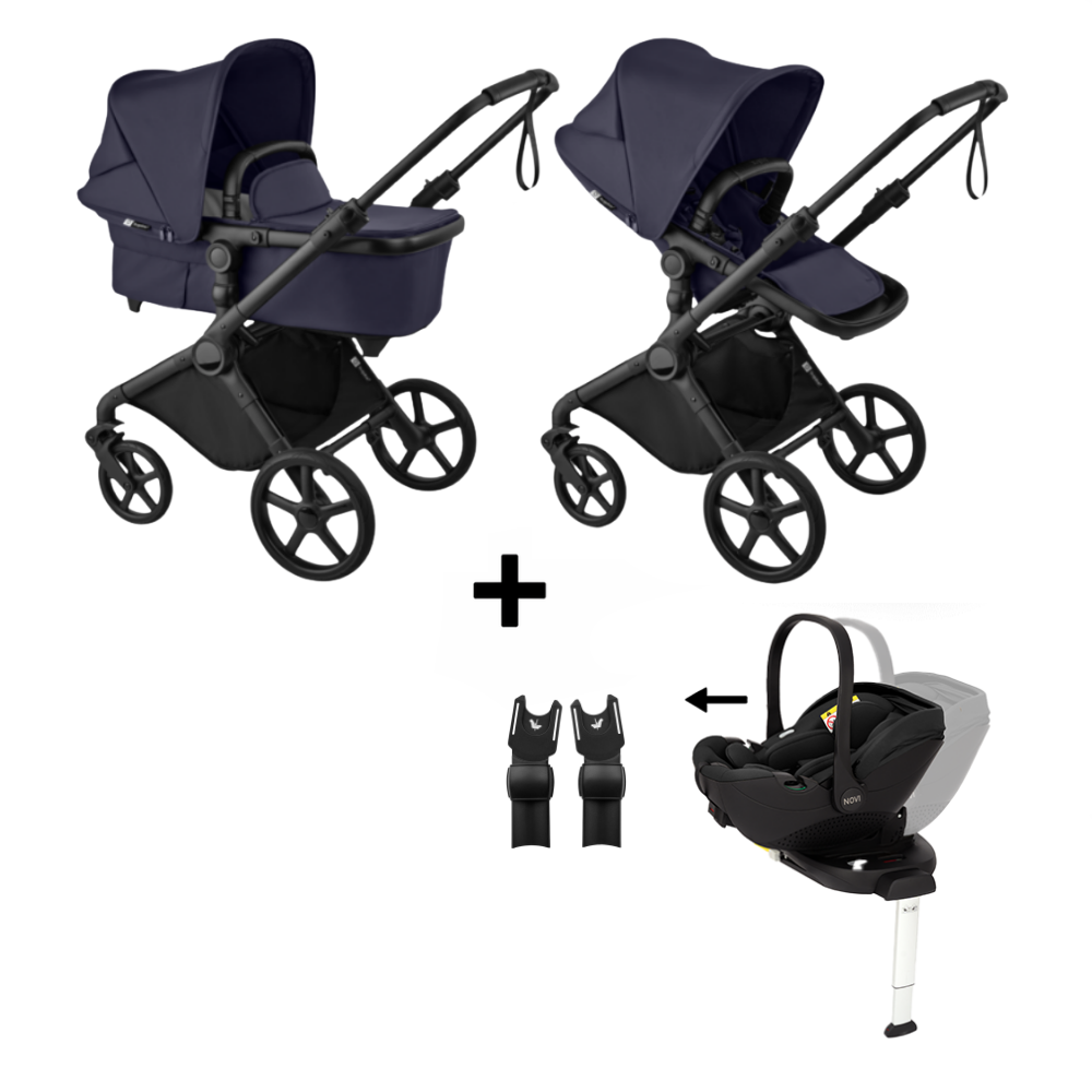 Kinderwagen Bugaboo Cub Compleet Black/Deep Indigo met Autostoel Joy Pro Glide 360°, Base & Adapterset