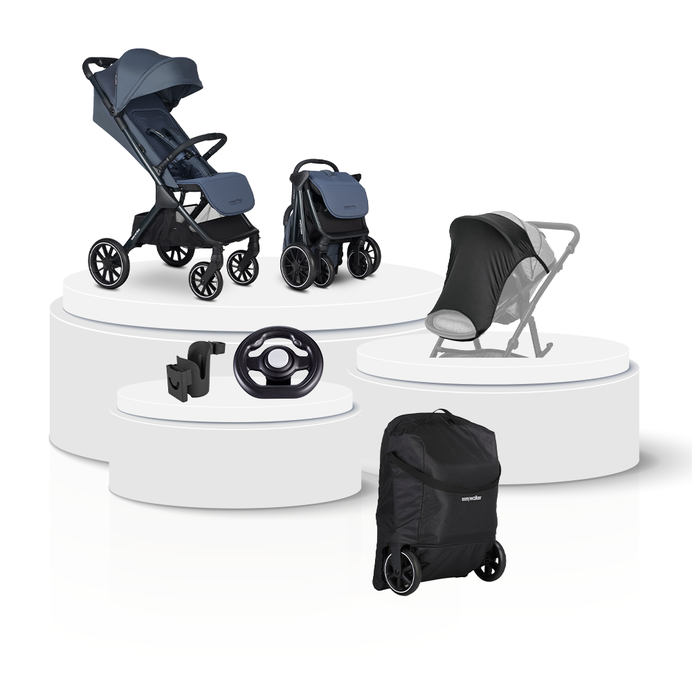 Buggy Easywalker Jackey XL NXT Deep Blue Total Package Deal incl. Transporttas, Cupholder, Stuurtje & Zonnescherm
