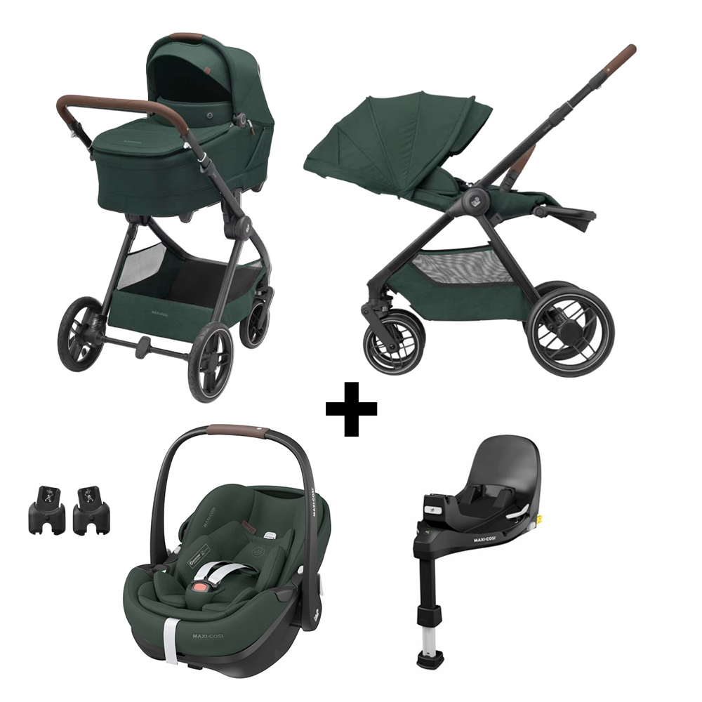 Kinderwagen Maxi-Cosi Oxford Plus Twillic Green met Autostoel Pebble 360° Pro2, Base Slide Tech & Adapterset