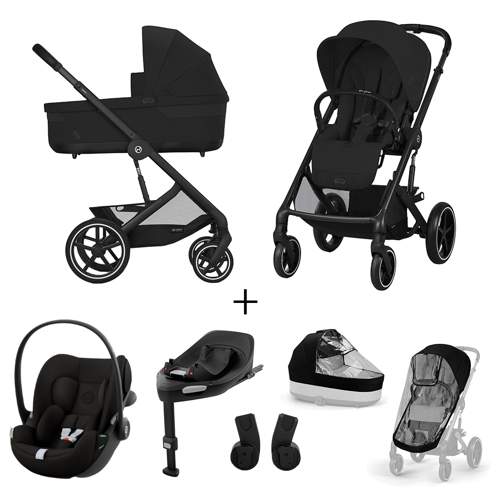 Kinderwagen Cybex Balios S Lux Moon Black/Black + Autostoel Cloud G3 I-Size, Base & Accessoires