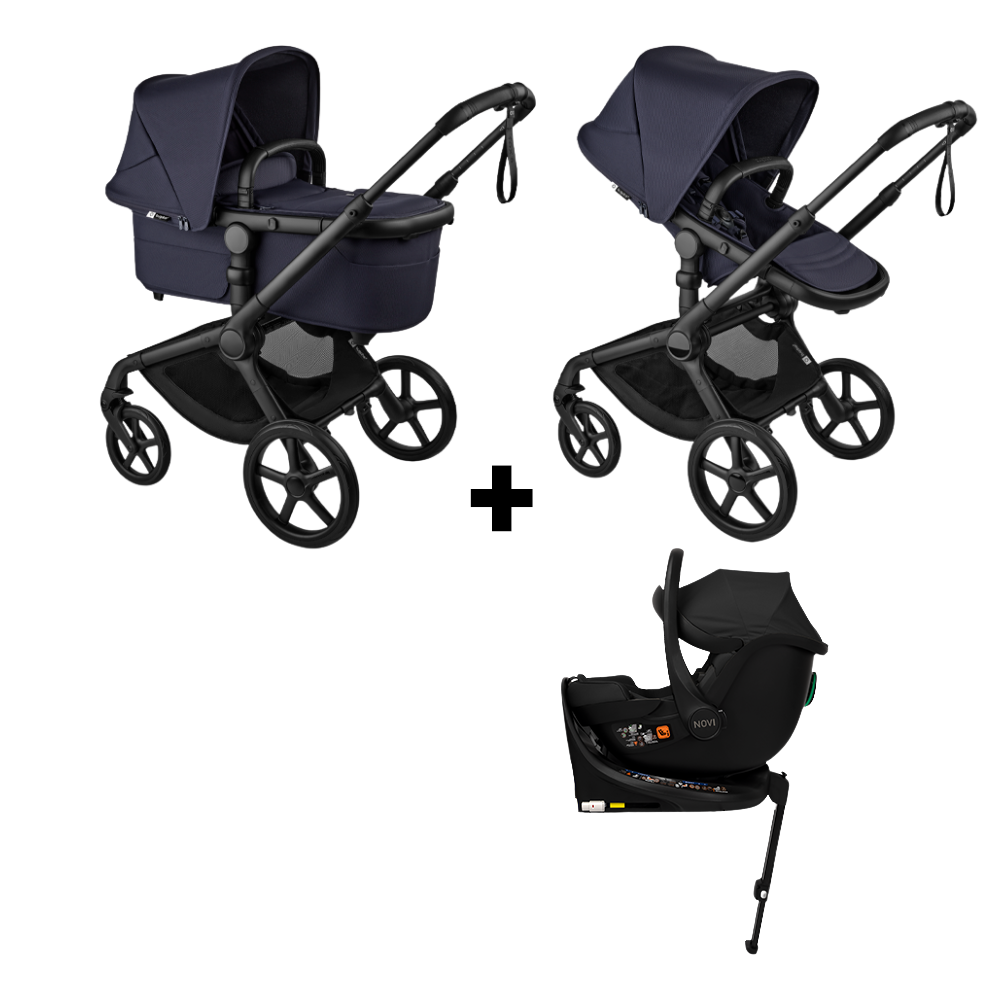 Kinderwagen Bugaboo Fox5 Renew Compleet Black/Deep Indigo met Autostoel Jacky Pro 360° V2 & Base