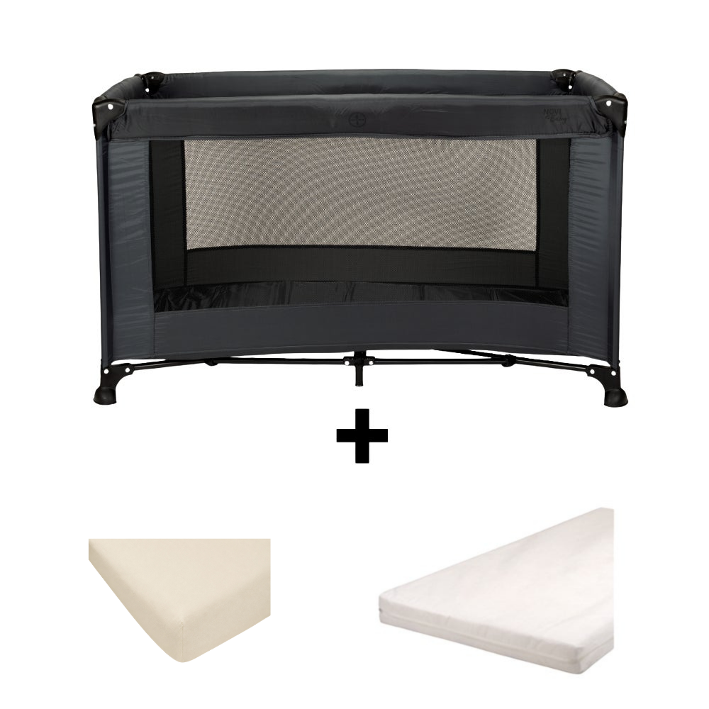 Set | Campingbed Novi Nicky Dark Grey + Accessoires