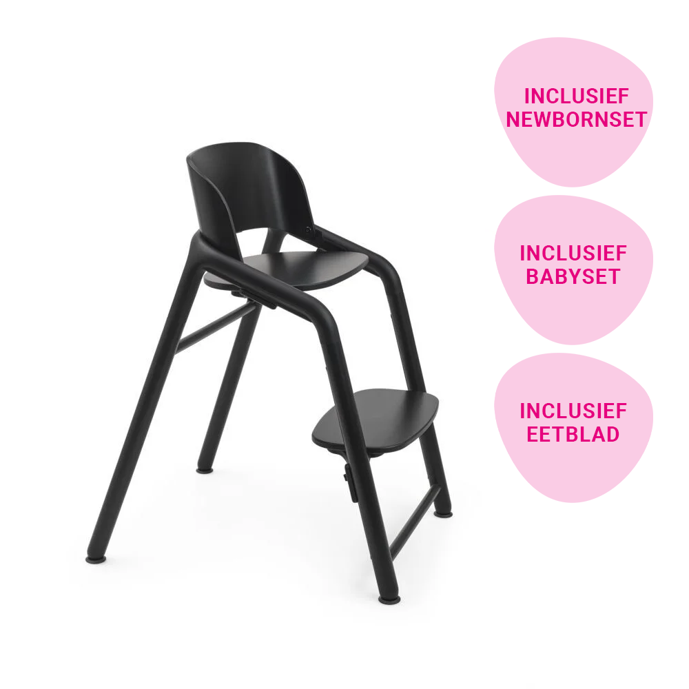 Ultimate Bundel | Kinderstoel Bugaboo Giraffe Black met Newbornset, Babyset + Eetblad