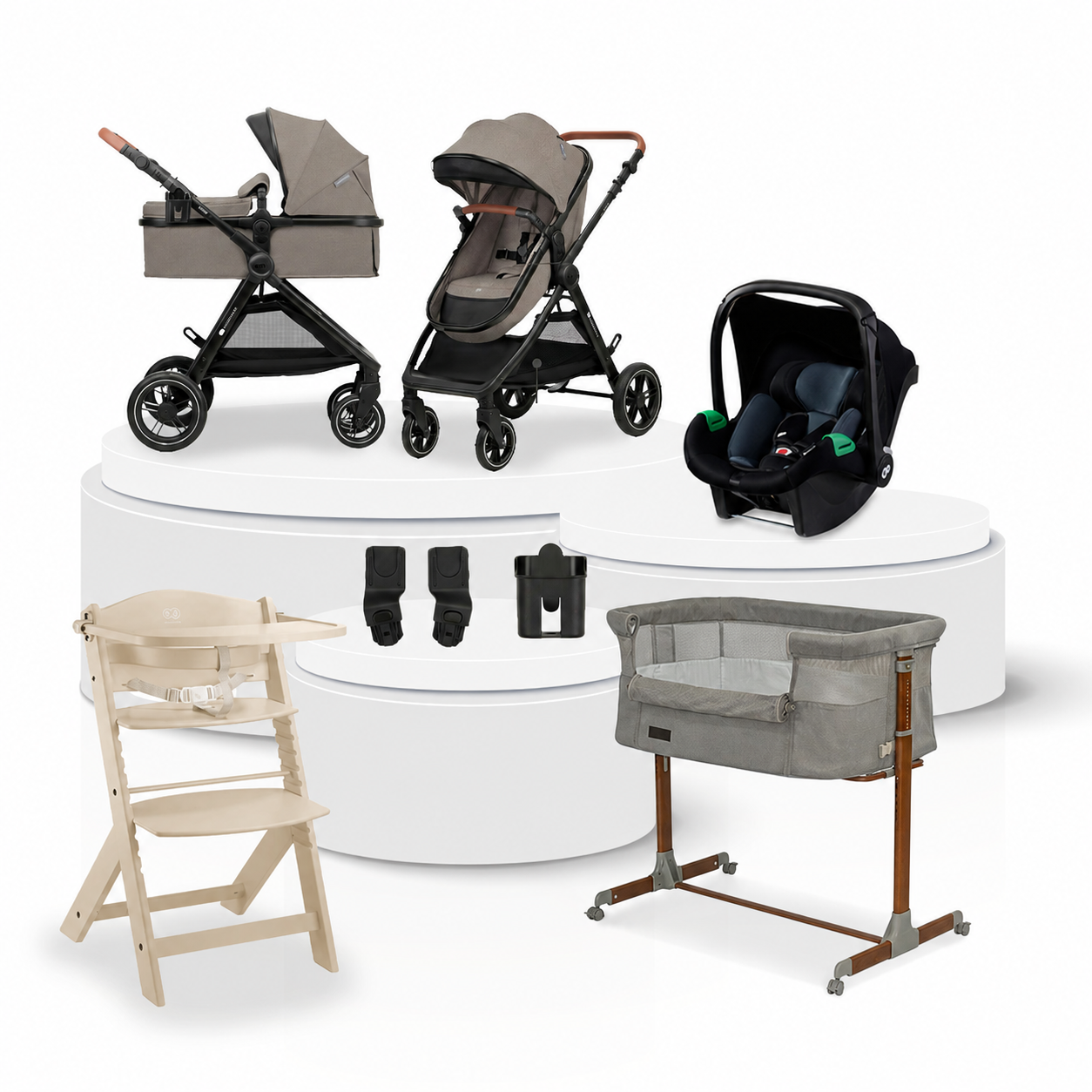 Kinderwagen Kinderkraft Esme V2 3-in-1 Sand Beige Total Package Deal incl. Autostoel, Adapterset, Kinderstoel & Co-Sleeper