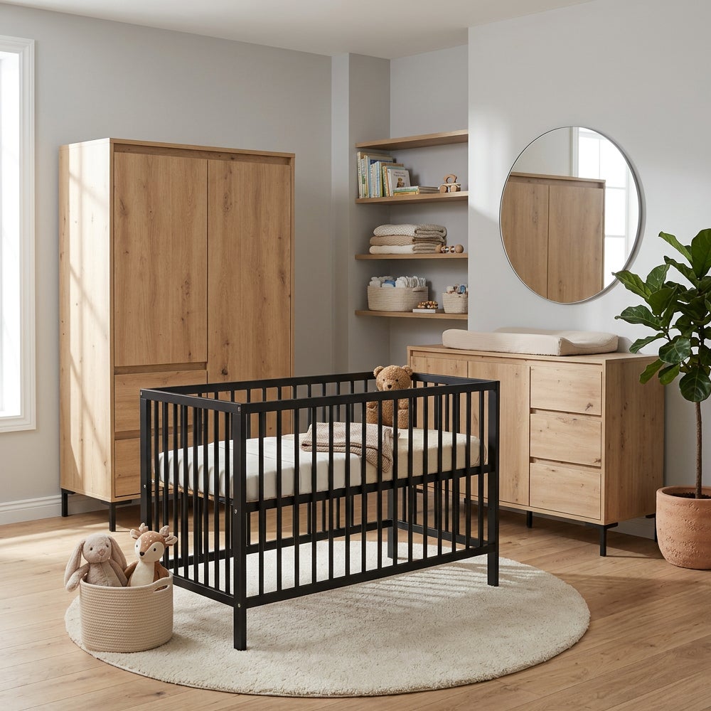 Babykamer Finori Korsika met Ledikant Colorfull Home Lotus Pure Black 60x120cm