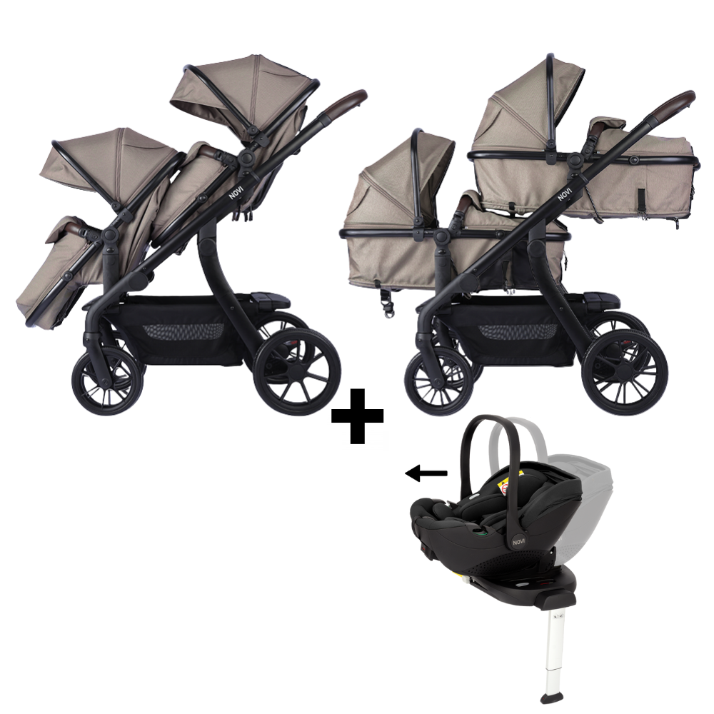 Kinderwagen Novi Pacific Premium Duo Solid Hazel + Autostoel Joy Pro Glide 360° & Base