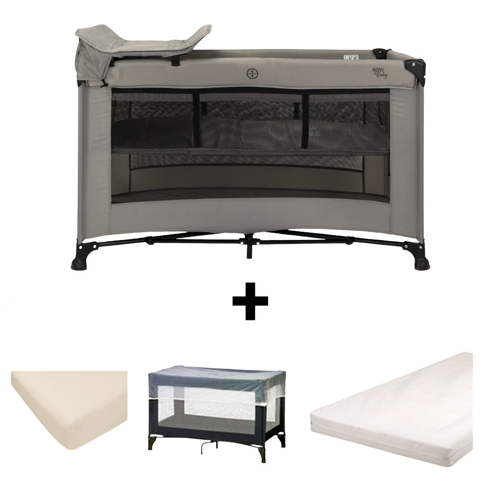 Set | Campingbed Novi Kiki Luxe Sandy Grey + Accessoires