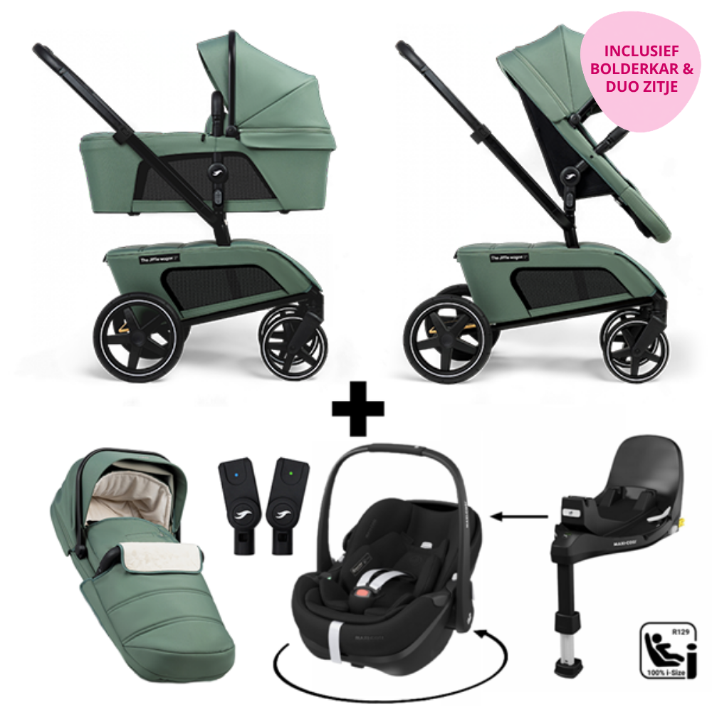 Kinderwagen The Jiffle Wagon 2+ Plus Pine + Autostoel Pebble 360 Pro2 en Slide Tech Base + Accessoires