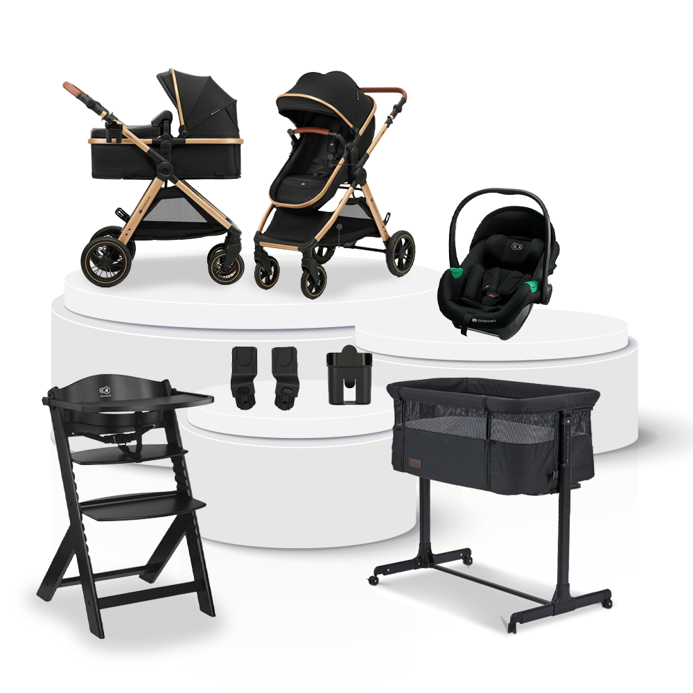 Kinderwagen Kinderkraft Esme V2 3-in-1 Pure Black Total Package Deal incl. Autostoel, Adapterset, Kinderstoel & Co-Sleeper