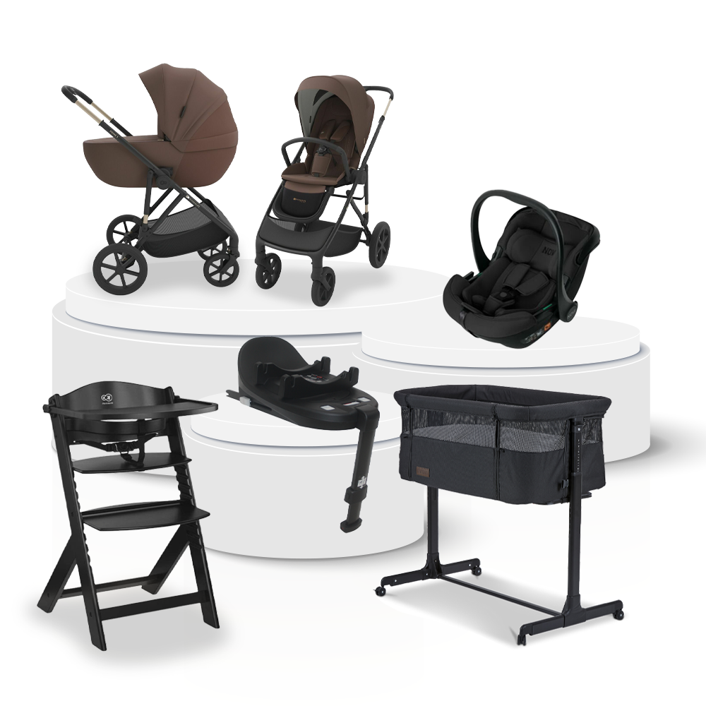 Kinderwagen Kinderkraft Prime3 Velvet Mocca Total Package Deal incl. Autostoel, Base, Kinderstoel & Co-Sleeper