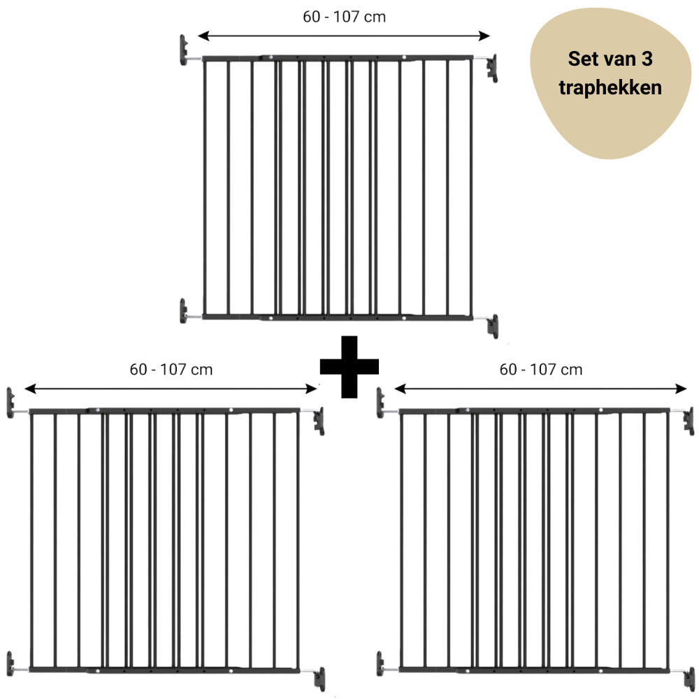 Set | 3x Traphek Geuther Baaloo Powerfix Metaal Zwart 60-107cm